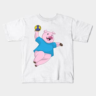 Pig as Handball player with Handball Kids T-Shirt